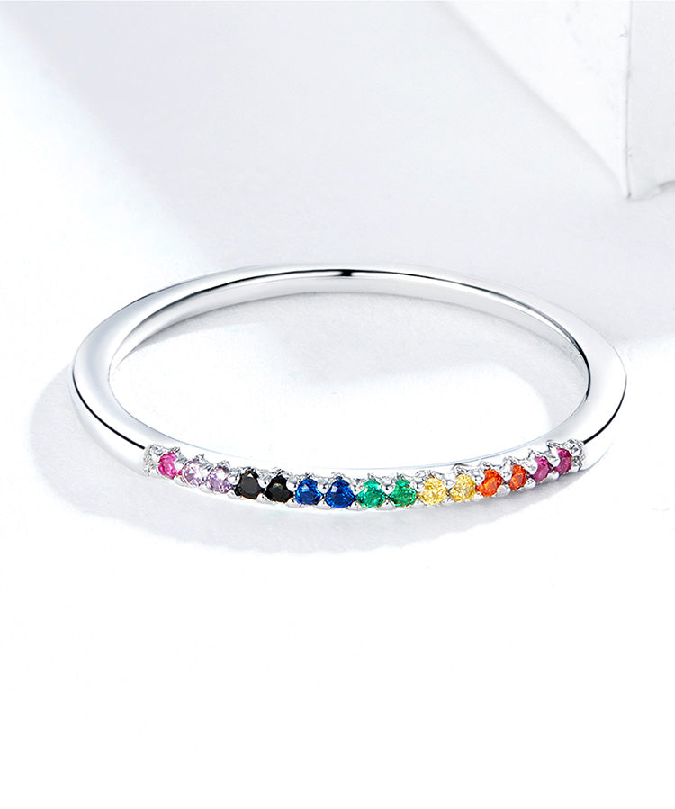 925 Sterling Silver Rainbow Color CZ Stackable Wedding Rings, Platinum Plated Elegant Finger Band Ring for Women The Clothing Company Sydney