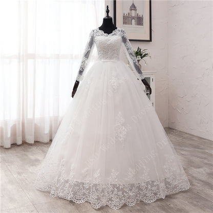 Spring Lace Appliques Wedding Dresses Long Sleeve White V-Neck Princess Bride Wedding Gowns Plus Size The Clothing Company Sydney