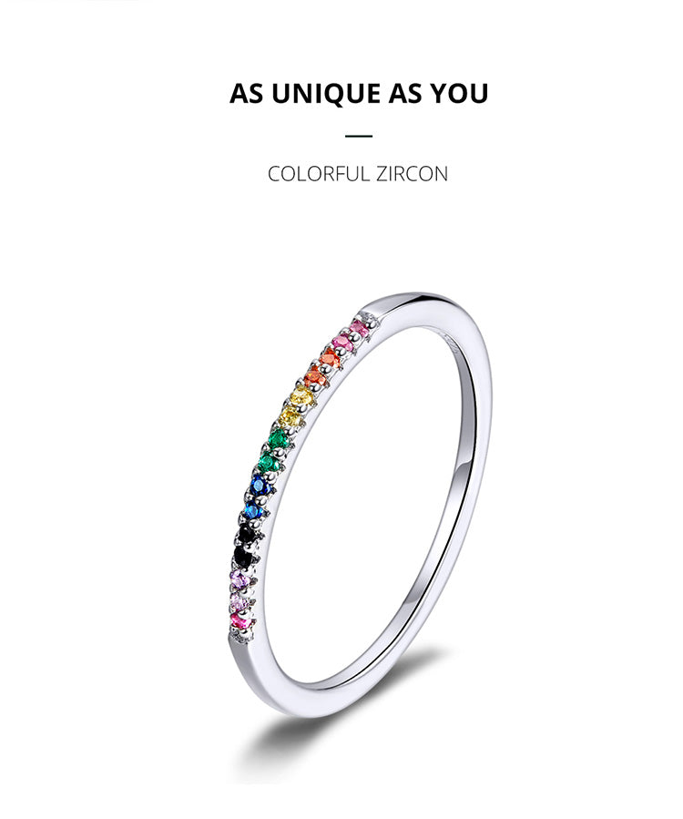 925 Sterling Silver Rainbow Color CZ Stackable Wedding Rings, Platinum Plated Elegant Finger Band Ring for Women The Clothing Company Sydney