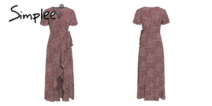 Leopard print party dress V-neck short sleeves dots wrap elegant split lace ruffled belt long dresses The Clothing Company Sydney