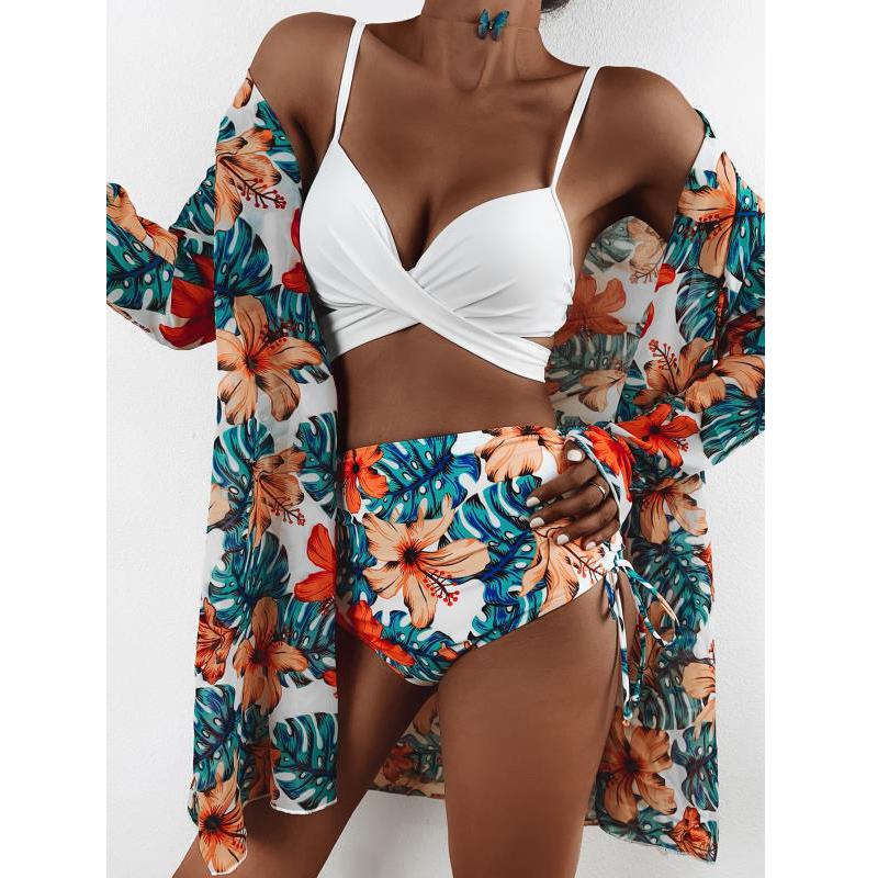 Three Piece Bikini Set Cover Up Swimwear Swimsuit Print Long Sleeve Bathing Suit Beachwear The Clothing Company Sydney