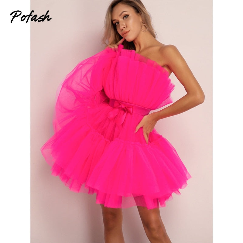 Mesh Solid Bow Mini Dress Women Layered Strapless Ball Gown Sexy Party Club Dress Backless Summer Dress The Clothing Company Sydney