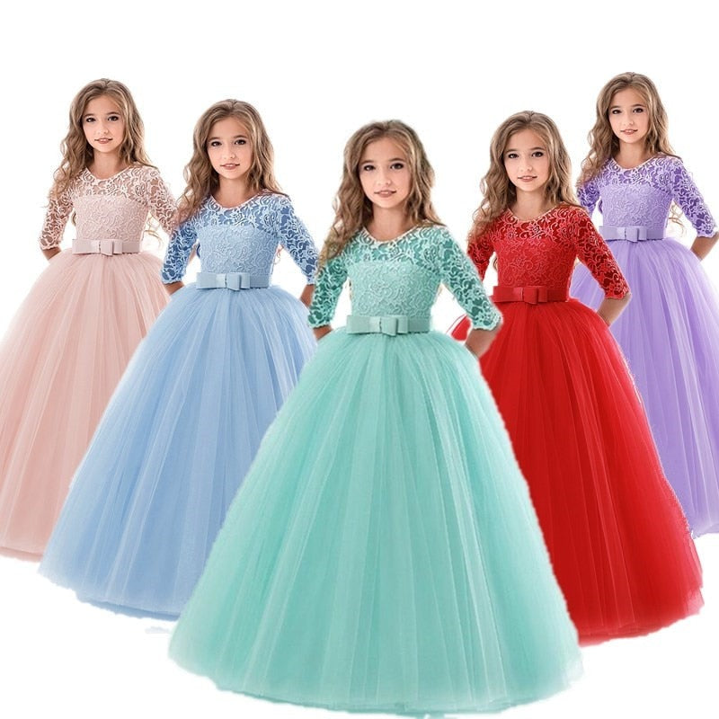 Princess Lace Dress Kids Flower Embroidery Dress For Girls Vintage Children Dresses For Wedding Party Formal Ball Gown The Clothing Company Sydney