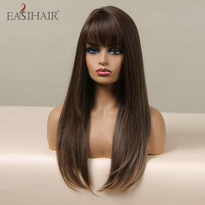 Brown Straight Synthetic Wigs with Bangs Natural Layered Hair Wigs for Women Daily Cosplay Party Heat Resistant Wigs The Clothing Company Sydney
