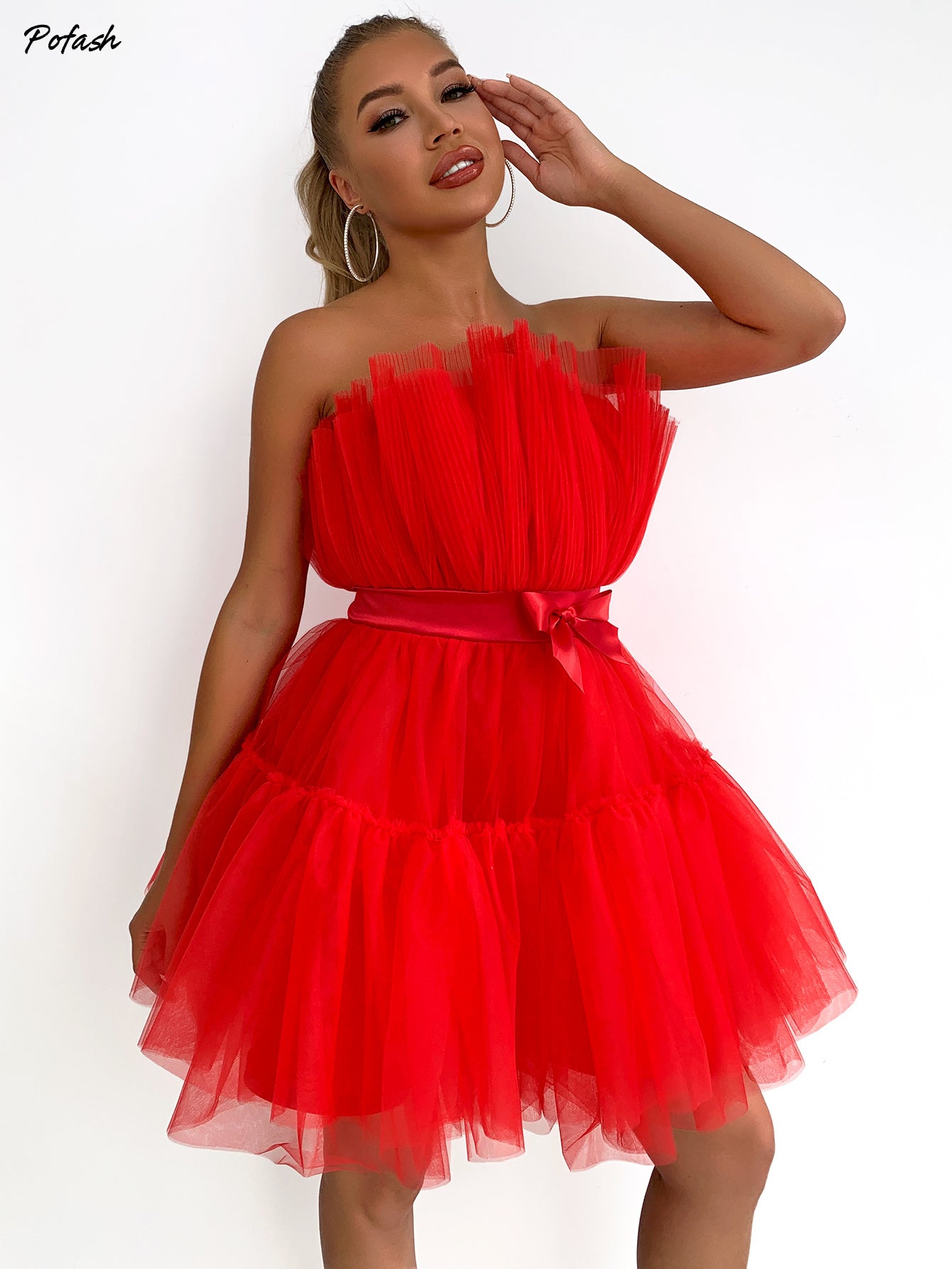 Mesh Solid Bow Mini Dress Women Layered Strapless Ball Gown Sexy Party Club Dress Backless Summer Dress The Clothing Company Sydney