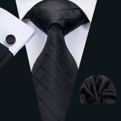 3 Piece Business Classic Blue Black Striped Solid Neck Tie Necktie Pocket Square Cufflinks Wedding Party Silk Tie Set The Clothing Company Sydney