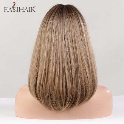 Short Straight Bob Wigs with Bang Golden Brown Natural Synthetic Hair for Women Daily Cosplay Heat Resistant Fiber Wigs The Clothing Company Sydney