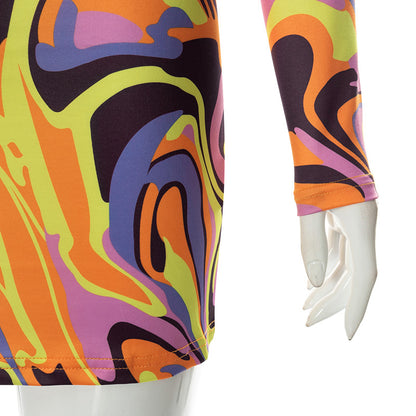 Print Halter Neck Cut Out Bodycon Mini Half Sleeve Backless Stretchy Summer Y2K Dress The Clothing Company Sydney