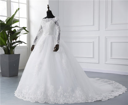 Spring Lace Appliques Wedding Dresses Long Sleeve White V-Neck Princess Bride Wedding Gowns Plus Size The Clothing Company Sydney