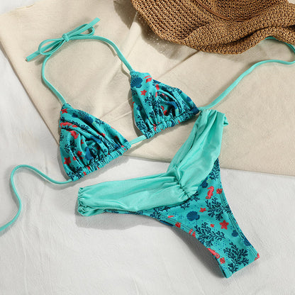 2 Piece Glitter Fabric Bikini Set Folds Swimsuit Halter Bathing Suit Swimwear Beachwear The Clothing Company Sydney