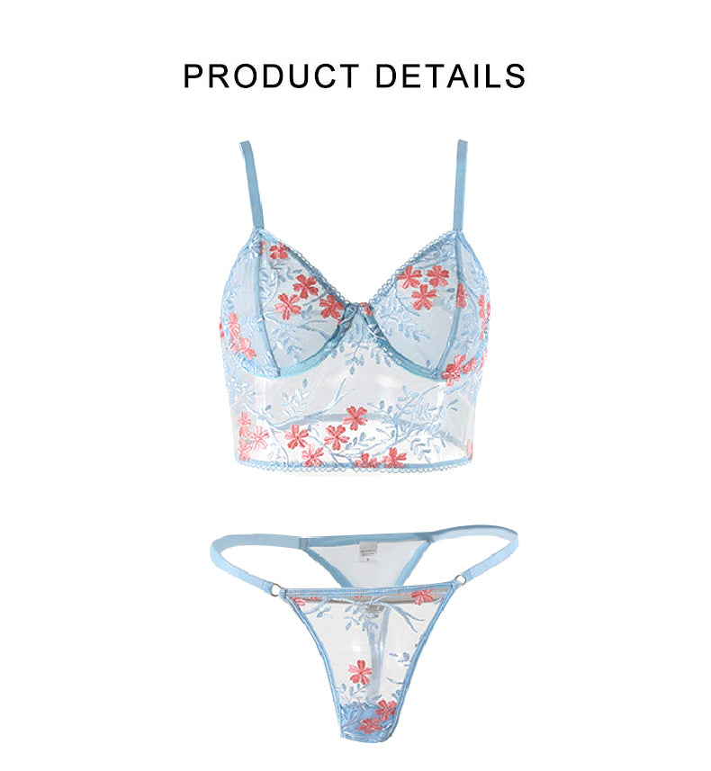 Embroidery Lingerie Set Women  2 Pieces Sensual Lingerie Woman Floral Bra Set Lace Underwear Brief Sets The Clothing Company Sydney