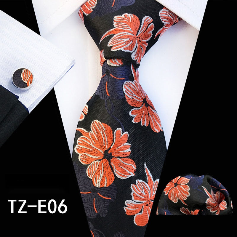 Fashion 8cm Men's Silk Tie Set Red Green Floral Handkershief Cufflinks Necktie Suit Business Wedding Neck Ties Set Gift The Clothing Company Sydney