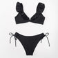 Black Floral Ruffled V-neck Bikini Sets Swimsuit Lace Up Two Pieces Swimwear Beach Bathing Suits The Clothing Company Sydney