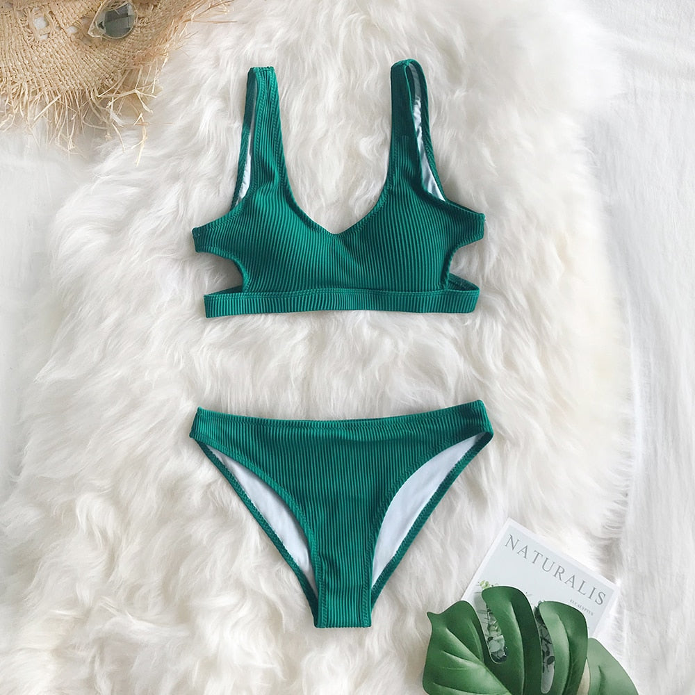 Feather Yarn Solid Bikini Set Plain Hollow out Padded Two Piece Swimwear Thong Swimsuits The Clothing Company Sydney