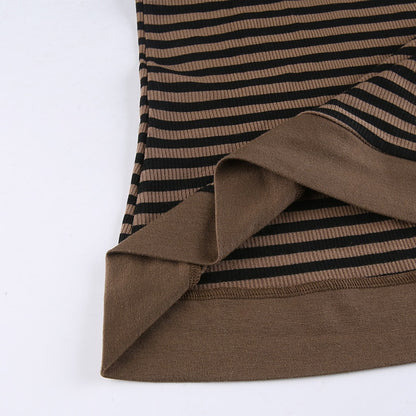 Y2K Striped Crop Top Hooded Short Sleeve T Shirt Women's Cute Retro Brown Summer Tee Casual Tshirt The Clothing Company Sydney