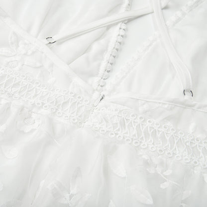 Summer Sundress White Floral Embroidery Mesh Lace Sexy Backless Beach Dress The Clothing Company Sydney