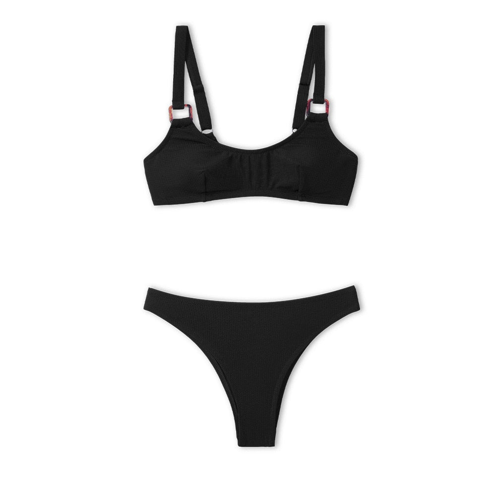 Black Tank Low Waist Bikini Set Swimsuits High Cut Two Piece Bathing Suit Swimwear Beachwear The Clothing Company Sydney