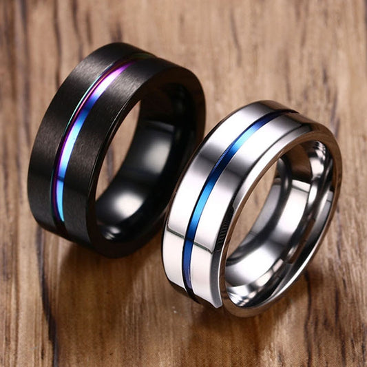 6/8mm Black Ring for Men Women Groove Rainbow Stainless Steel Wedding Bands Trendy Fraternal Rings Casual  Jewelry The Clothing Company Sydney