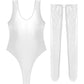 Women's Glossy Stretchy Swimming Suit Swimwear Swimsuit Sleeveless High Cut Slim Fit Bodysuit with Stocking Outfits Clubwear The Clothing Company Sydney