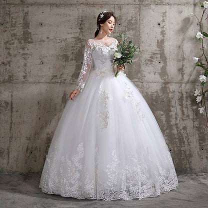 New Summer Light wedding dress off white bride O-neck dream princess simple Long Sleeve Lace Dress The Clothing Company Sydney