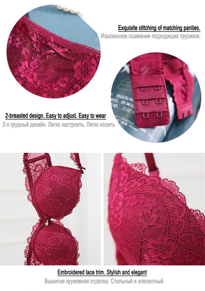 2 Piece underwear Set Lace Push-up Bra And Panty Sets Bow Comfortable Brassiere Bra Adjustable Deep V Lingerie The Clothing Company Sydney