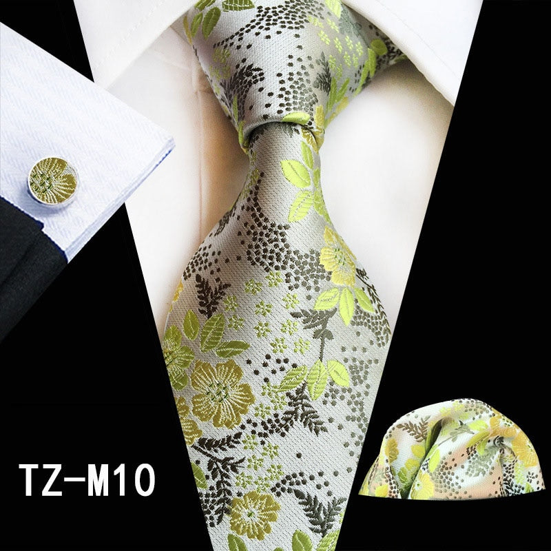 Fashion 8cm Men's Silk Tie Set Red Green Floral Handkershief Cufflinks Necktie Suit Business Wedding Neck Ties Set Gift The Clothing Company Sydney