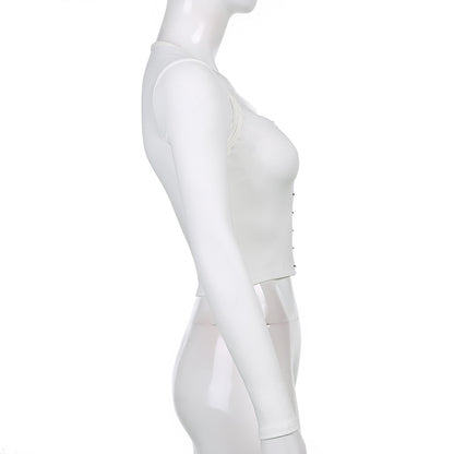 Streetwear Square Neck Hook Cotton Aututmn T-shirts Bodycon Gothic White Crop Tops Tees Long Sleeve T shirt The Clothing Company Sydney