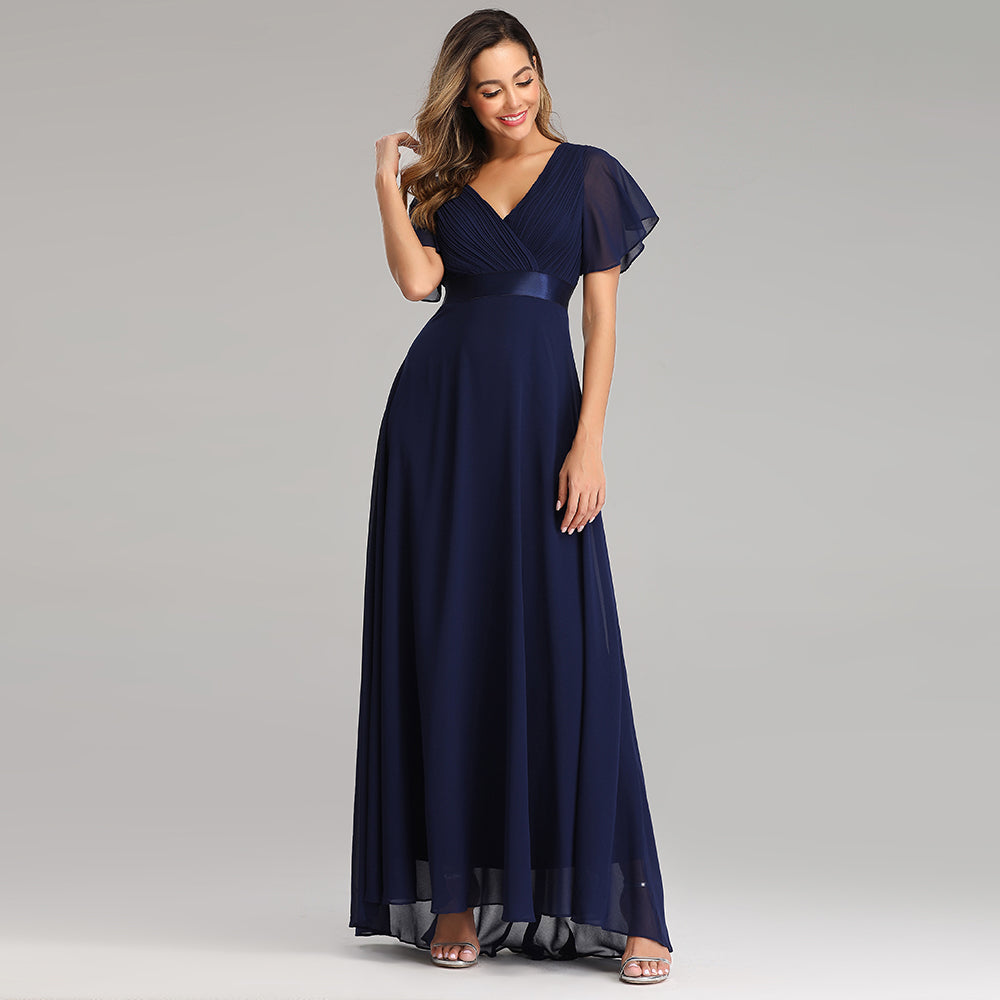 Elegant V-Neck Ruffles Chiffon Evening Gown  Wedding Party Cocktail Formal Dress The Clothing Company Sydney