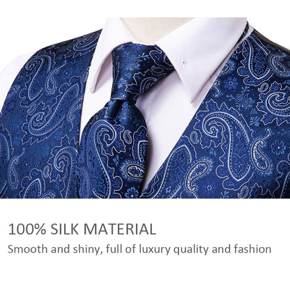 4Piece Mens Vest for Suit Luxury Paisley Floral Plaid Suit Silk Vest and Tie Set Blue Gold Red Sliver Wedding Vest The Clothing Company Sydney