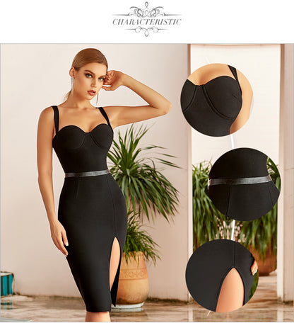 Elegant Black Bodycon Bandage Spaghetti Strap Midi Blue Club Formal Runway Party Dress The Clothing Company Sydney