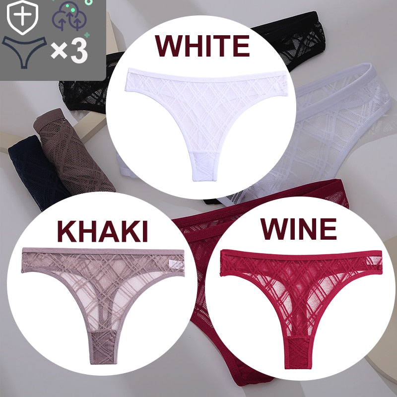 3 Pack Floral Transparent Thongs G-string Lingerie Lace Panties Low-Waist Briefs Mesh Pantys The Clothing Company Sydney