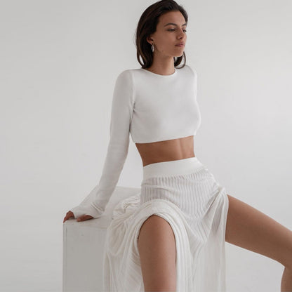 2 Piece Sweater Cropped Top Midi Skirt Matching Set Outfits Button Up Split Skirt Set The Clothing Company Sydney