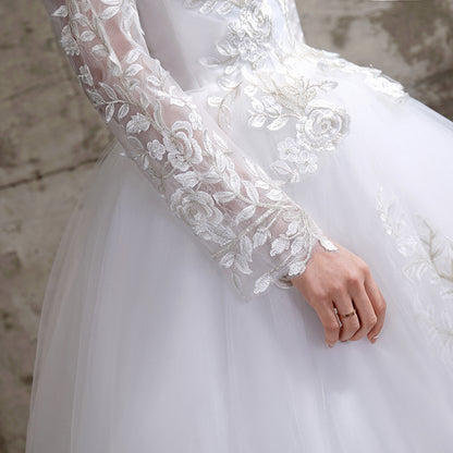 New Summer Light wedding dress off white bride O-neck dream princess simple Long Sleeve Lace Dress The Clothing Company Sydney