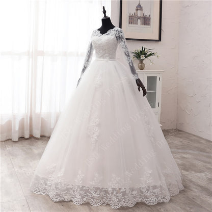 Spring Lace Appliques Wedding Dresses Long Sleeve White V-Neck Princess Bride Wedding Gowns Plus Size The Clothing Company Sydney