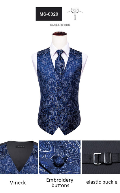 4Piece Mens Vest for Suit Luxury Paisley Floral Plaid Suit Silk Vest and Tie Set Blue Gold Red Sliver Wedding Vest The Clothing Company Sydney