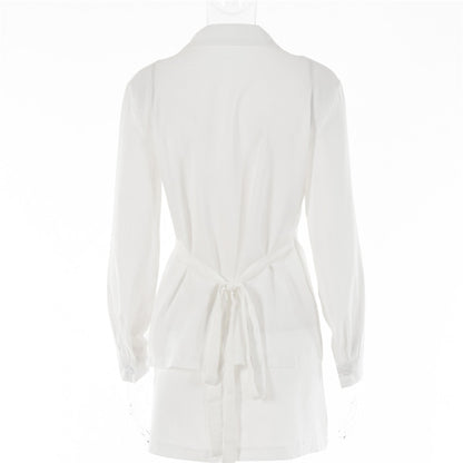 Turn-down Collar Button Two Piece Set Brown Long Sleeve Top High Waist Skirt Women Autumn Slim Office Outfits The Clothing Company Sydney