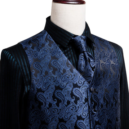 4Piece Mens Vest for Suit Luxury Paisley Floral Plaid Suit Silk Vest and Tie Set Blue Gold Red Sliver Wedding Vest The Clothing Company Sydney