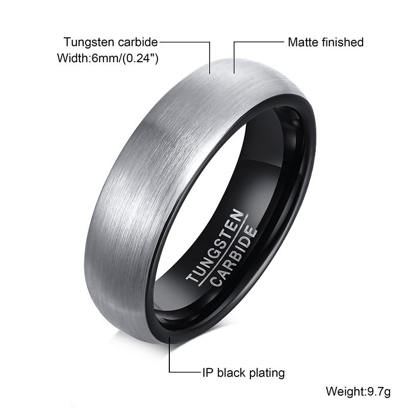 Basic 6mm Men Wedding Black Tungsten Carbide Ring, Matte Finished Minimalist Finger Bands Jewellery The Clothing Company Sydney