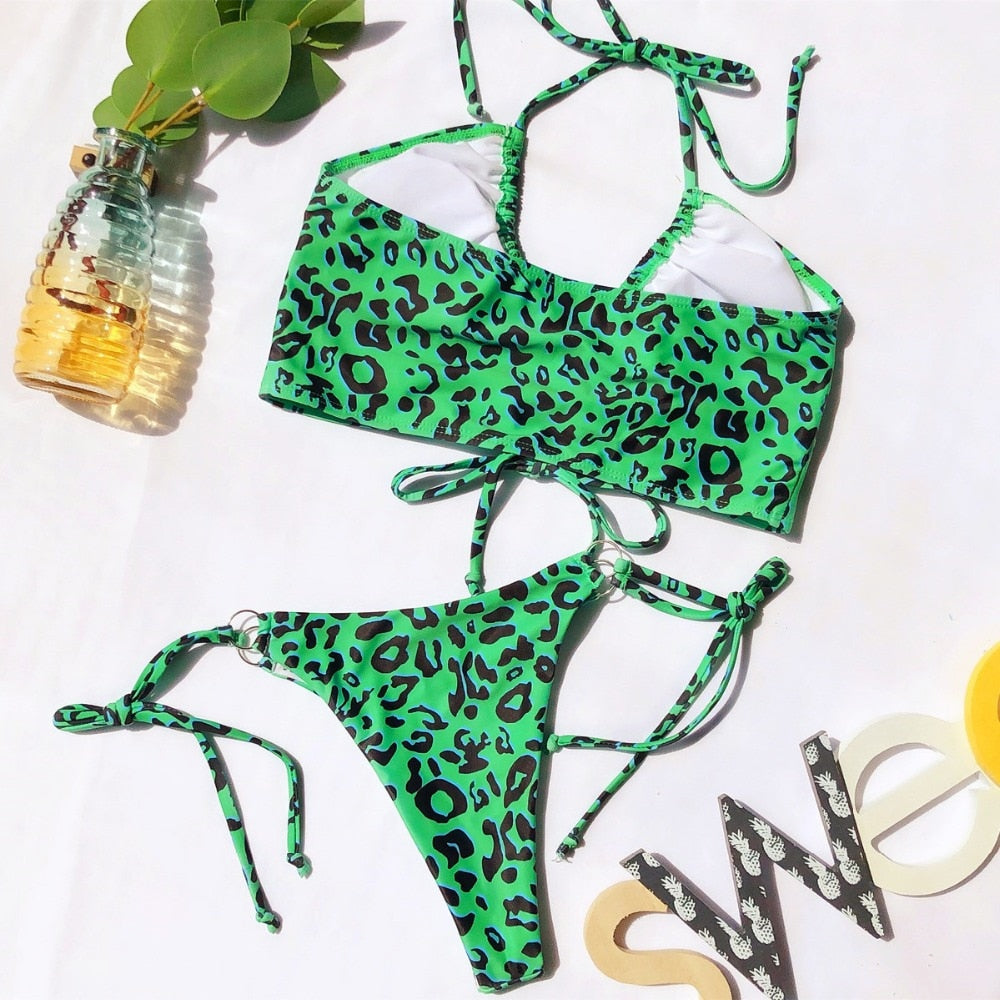 Animal Print Bikini Push Up Swimwear Women Leopard Female Bandage Swimwear Monokini Halter Backless Bathing Suit The Clothing Company Sydney