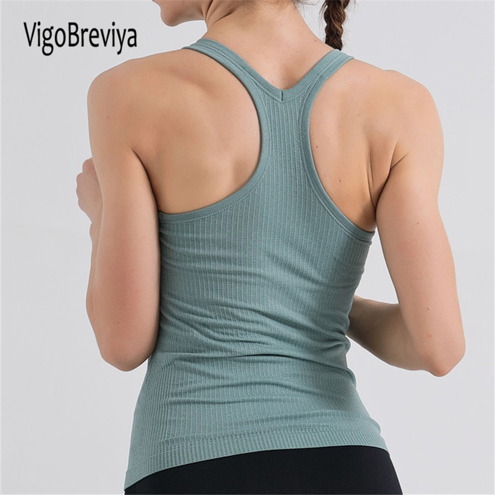 Seamless Yoga Tops With Bra Sleeveless Fitness Sports T-shirts Gym Running Workout Tops Shirt Clothing The Clothing Company Sydney