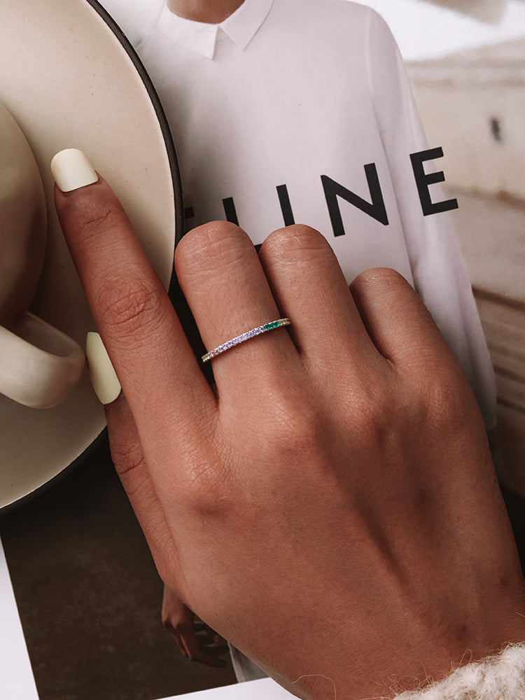 925 Sterling Silver Rainbow Color CZ Stackable Wedding Rings, Platinum Plated Elegant Finger Band Ring for Women The Clothing Company Sydney