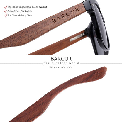 Designer Black Walnut Wood Polarized Sunglasses Men Glasses UV400 Protection Eyewear The Clothing Company Sydney