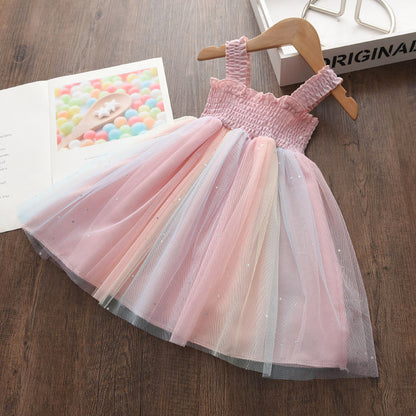 Kids Dresses for Girls Sleeveless Dress Sequined Party Costume Mesh Summer Puffy Rainbow Children Dress The Clothing Company Sydney