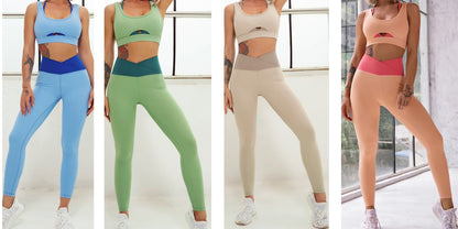 Layered Look Long Sleeve Yoga Crop Top Wrap V Waist Leggings Layered Cut Out Sports Bra Contrast Waist Shorts The Clothing Company Sydney