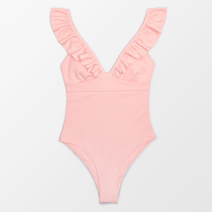 Solid Black Ruffled One-piece Swimsuit Lace Up Monokini Swimwear Beach Bathing Suits The Clothing Company Sydney