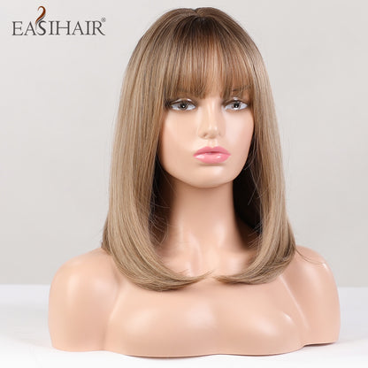 Short Straight Bob Wigs with Bang Golden Brown Natural Synthetic Hair for Women Daily Cosplay Heat Resistant Fiber Wigs The Clothing Company Sydney