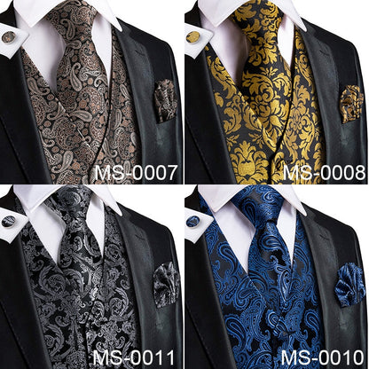 4Piece Mens Vest for Suit Luxury Paisley Floral Plaid Suit Silk Vest and Tie Set Blue Gold Red Sliver Wedding Vest The Clothing Company Sydney