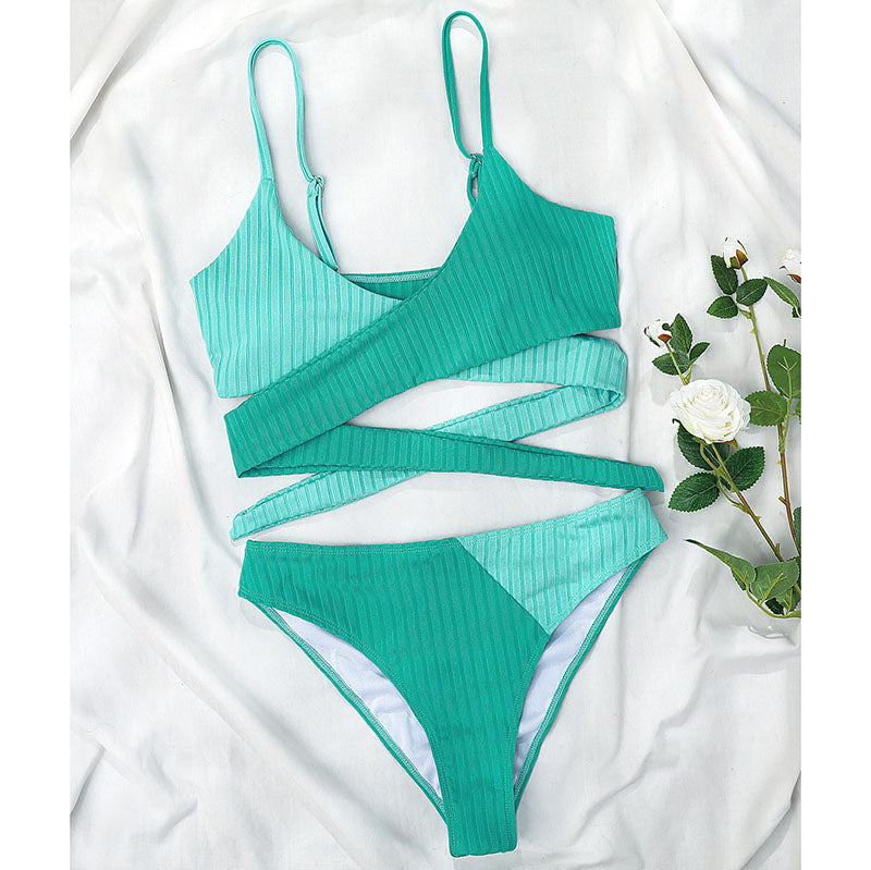 High Waist Swimsuit Ribbed Bikini Set Wrap Swimwear Colorblock Push Up Bathing Suit The Clothing Company Sydney