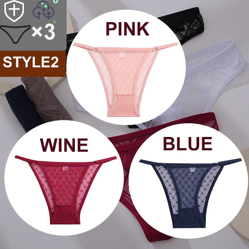 3 Pack Floral Transparent Thongs G-string Lingerie Lace Panties Low-Waist Briefs Mesh Pantys The Clothing Company Sydney