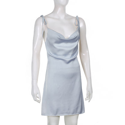 Strappy Solid Satin Backless Sleeveless Casual Dress Mini Sundress Summer Dresses The Clothing Company Sydney